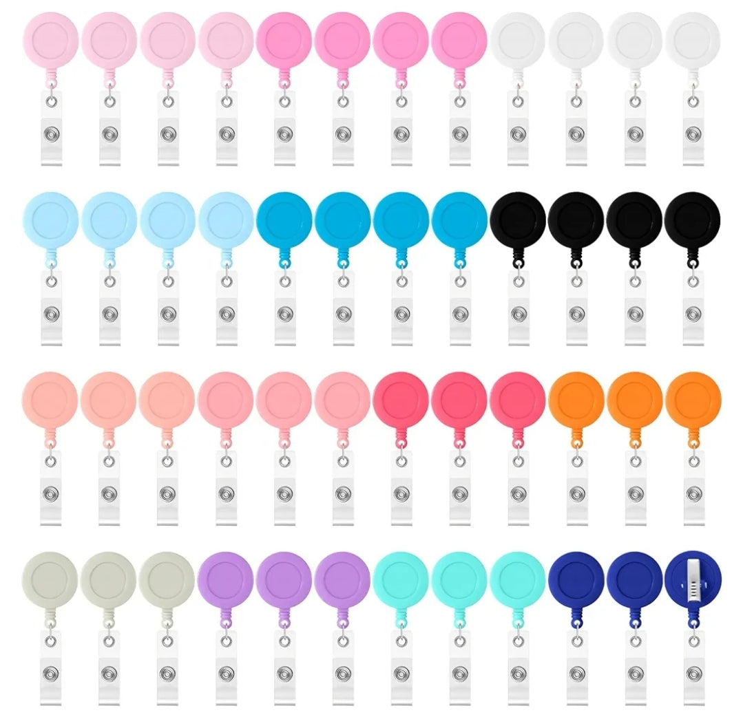 Badge Reels. Pre-made and custom available. Alligator clip style.